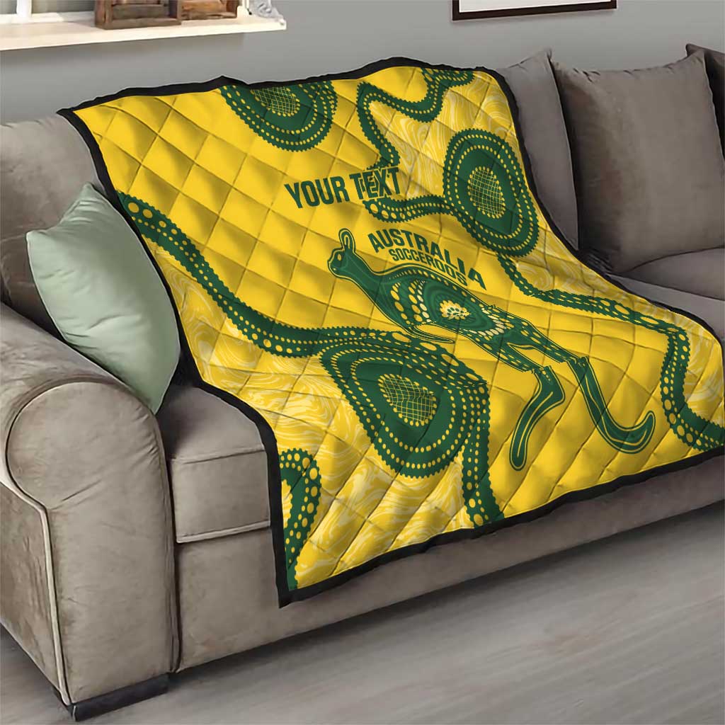 Custom Australia Soccer Quilt Go Socceroos Kangaroo With Indigenous Art