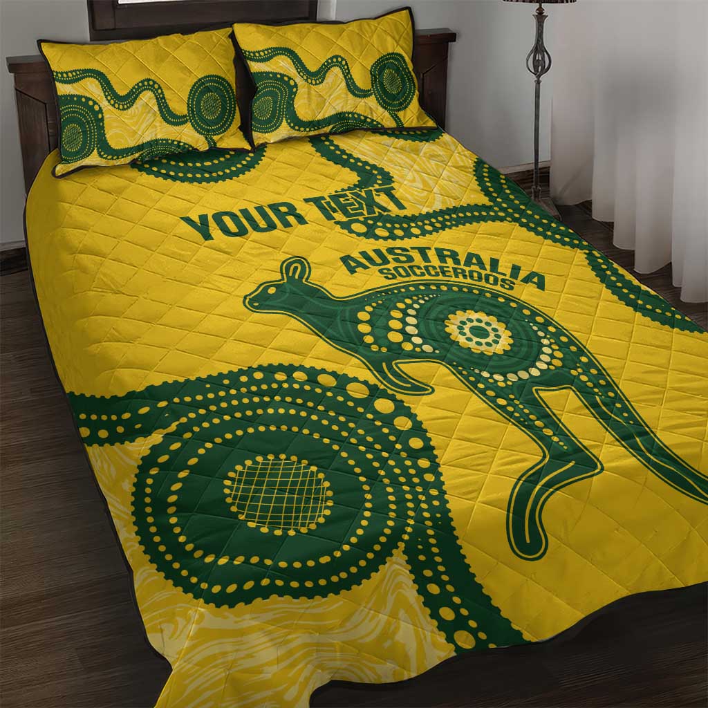 Custom Australia Soccer Quilt Bed Set Go Socceroos Kangaroo With Indigenous Art
