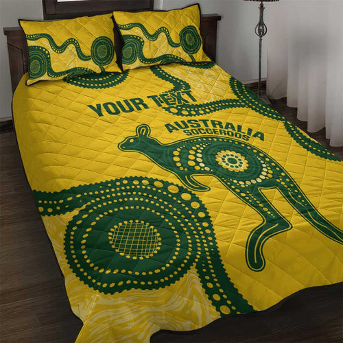 Custom Australia Soccer Quilt Bed Set Go Socceroos Kangaroo With Indigenous Art