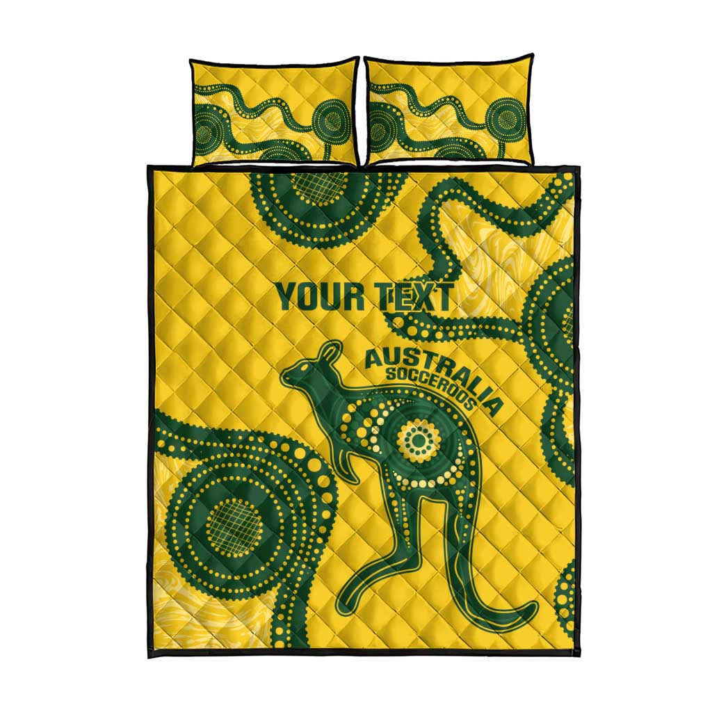 Custom Australia Soccer Quilt Bed Set Go Socceroos Kangaroo With Indigenous Art