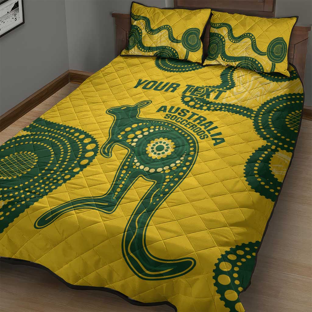 Custom Australia Soccer Quilt Bed Set Go Socceroos Kangaroo With Indigenous Art