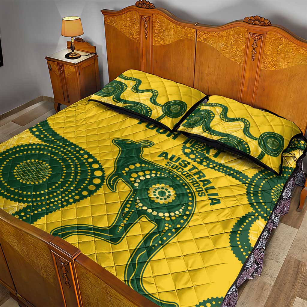 Custom Australia Soccer Quilt Bed Set Go Socceroos Kangaroo With Indigenous Art