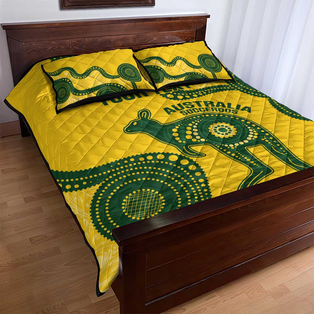 Custom Australia Soccer Quilt Bed Set Go Socceroos Kangaroo With Indigenous Art