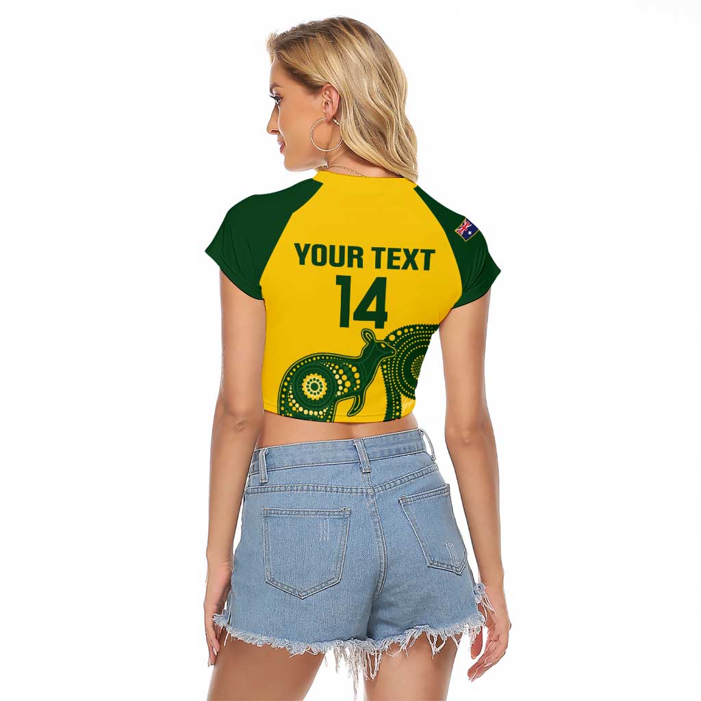 Custom Australia Soccer Raglan Cropped T Shirt Go Socceroos Kangaroo With Indigenous Art