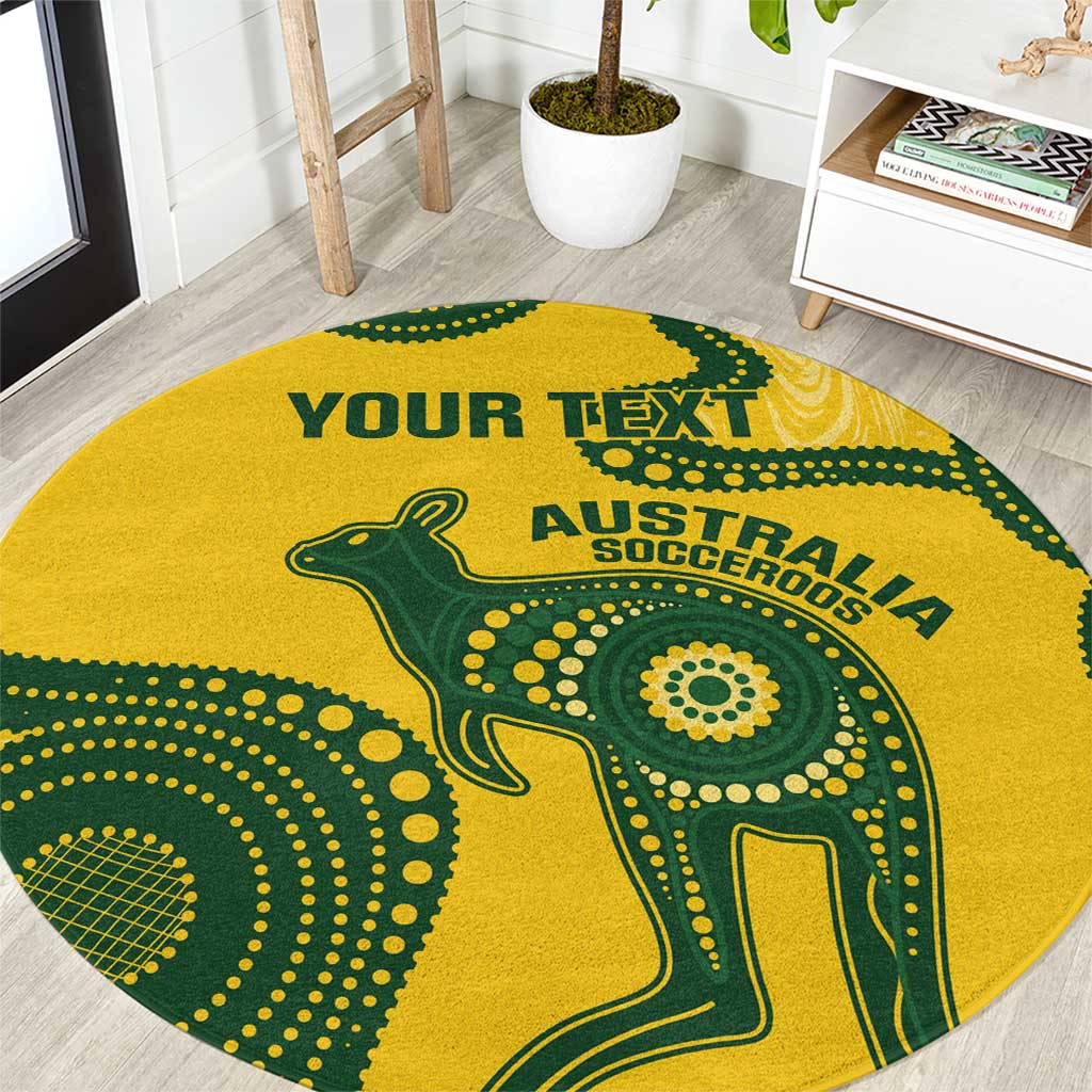 Custom Australia Soccer Round Carpet Go Socceroos Kangaroo With Indigenous Art