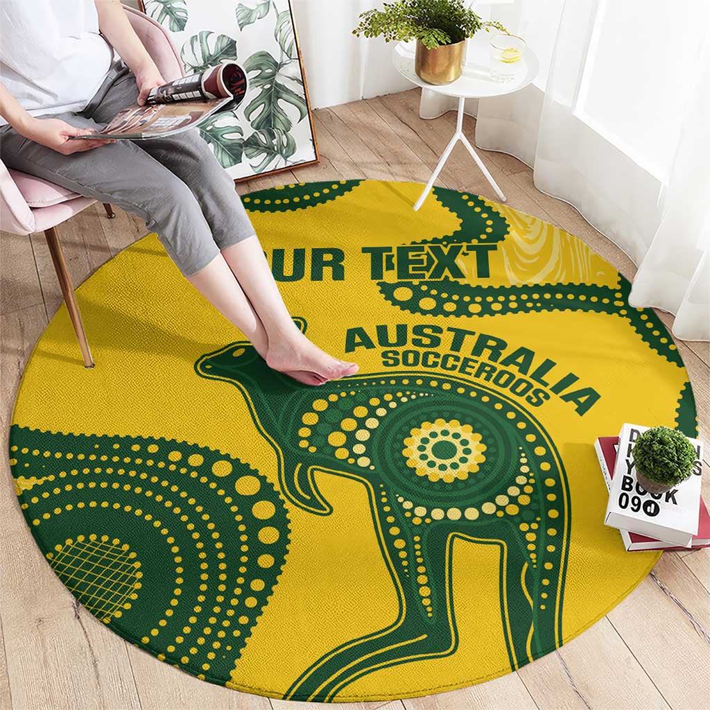 Custom Australia Soccer Round Carpet Go Socceroos Kangaroo With Indigenous Art