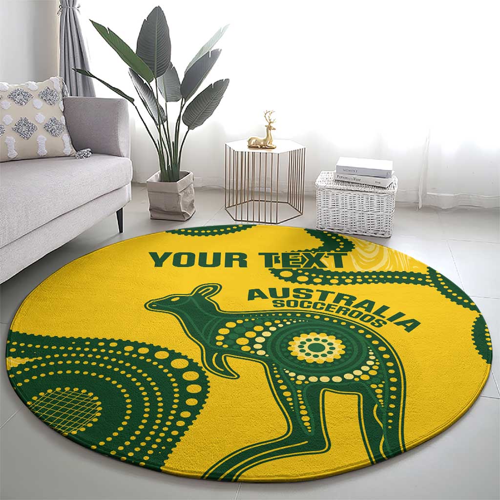 Custom Australia Soccer Round Carpet Go Socceroos Kangaroo With Indigenous Art