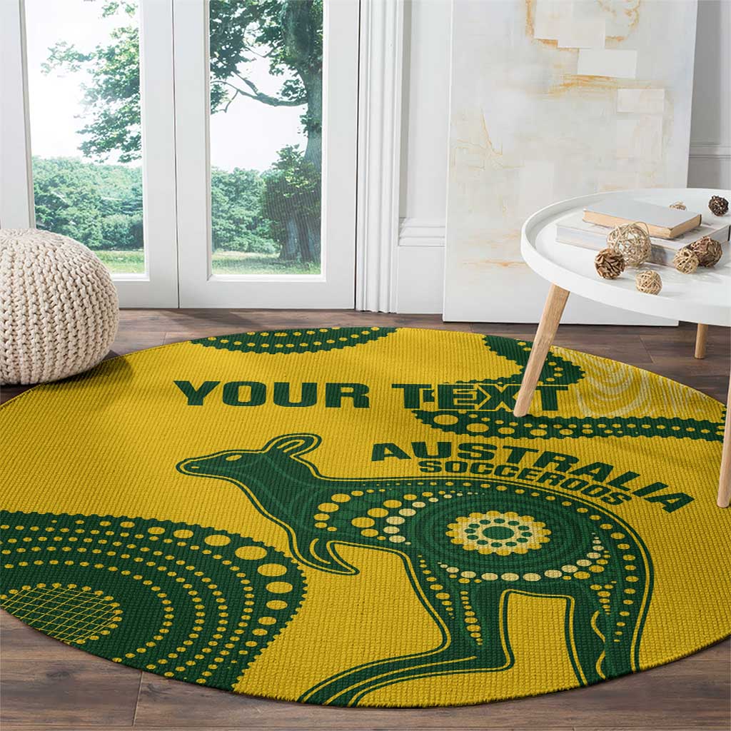 Custom Australia Soccer Round Carpet Go Socceroos Kangaroo With Indigenous Art