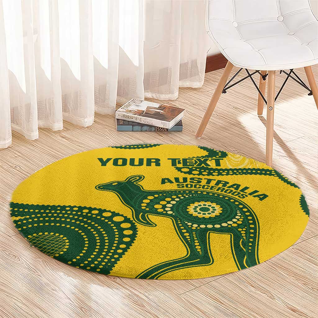 Custom Australia Soccer Round Carpet Go Socceroos Kangaroo With Indigenous Art