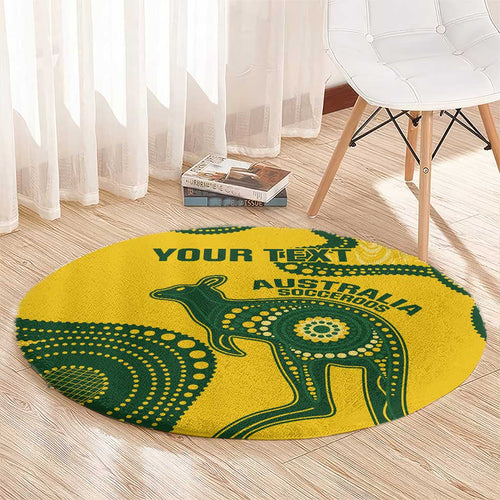 Custom Australia Soccer Round Carpet Go Socceroos Kangaroo With Indigenous Art