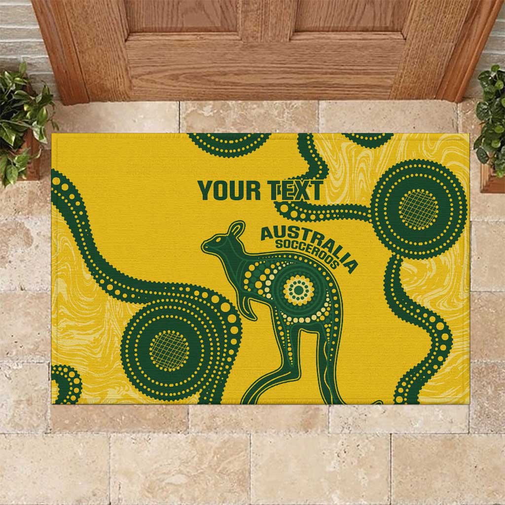 Custom Australia Soccer Rubber Doormat Go Socceroos Kangaroo With Indigenous Art