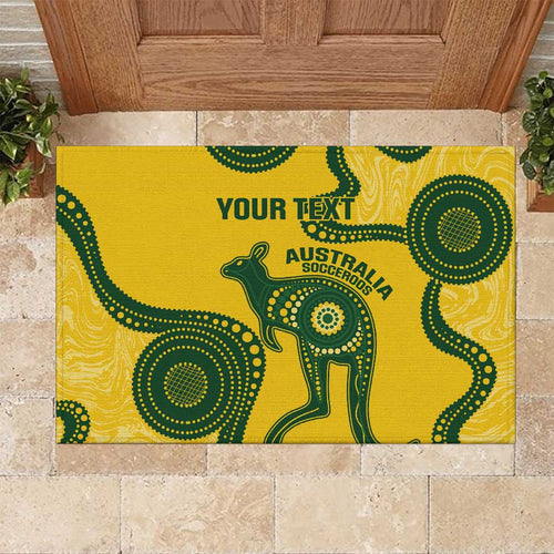 Custom Australia Soccer Rubber Doormat Go Socceroos Kangaroo With Indigenous Art