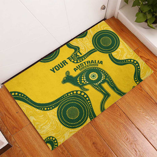 Custom Australia Soccer Rubber Doormat Go Socceroos Kangaroo With Indigenous Art