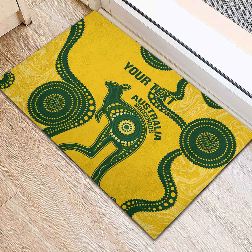 Custom Australia Soccer Rubber Doormat Go Socceroos Kangaroo With Indigenous Art