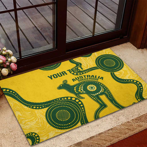 Custom Australia Soccer Rubber Doormat Go Socceroos Kangaroo With Indigenous Art