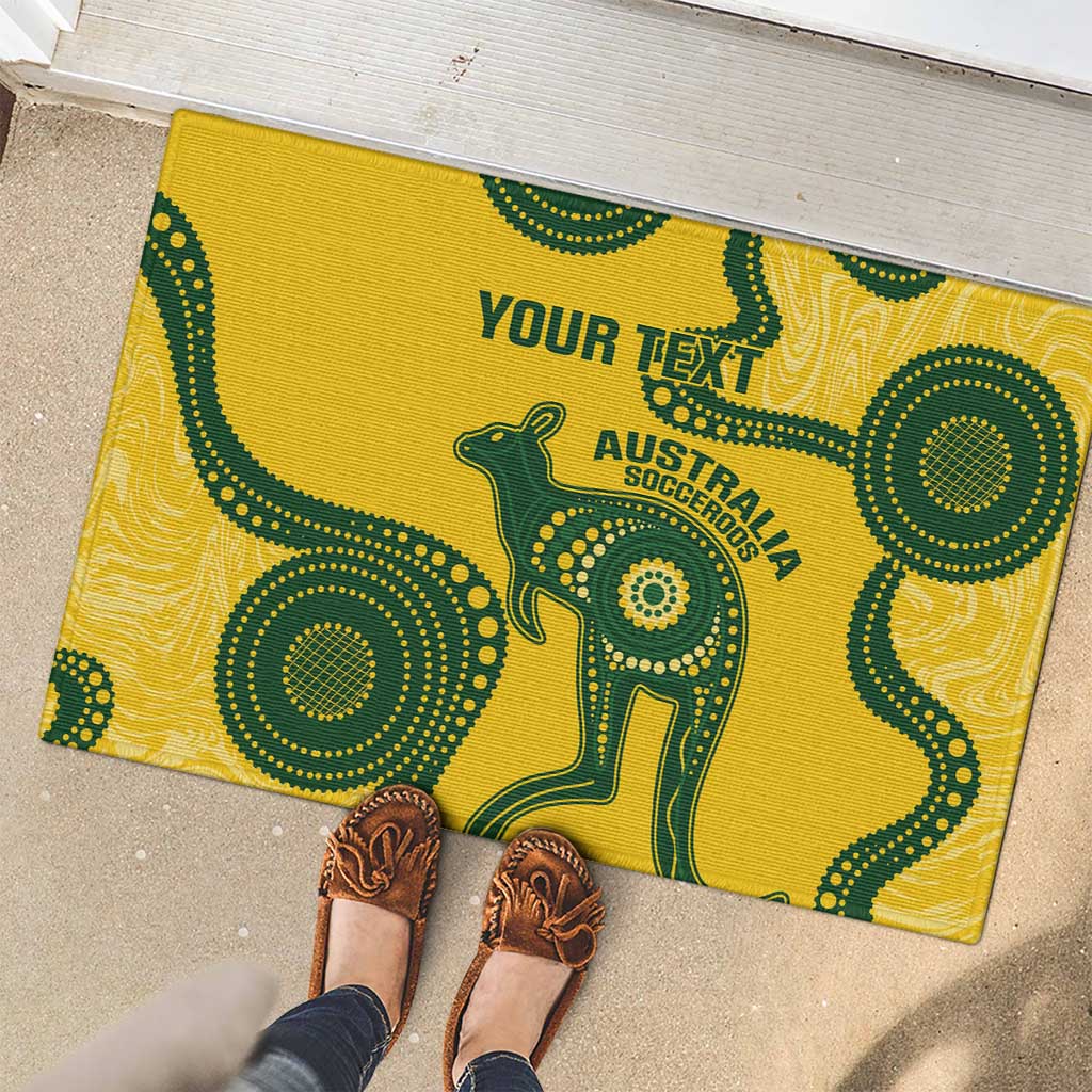 Custom Australia Soccer Rubber Doormat Go Socceroos Kangaroo With Indigenous Art