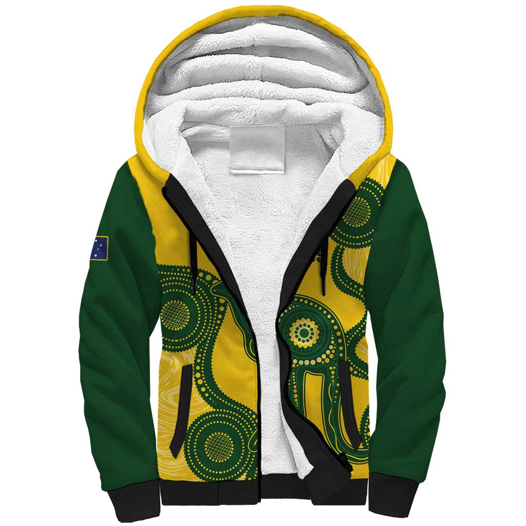 Custom Australia Soccer Sherpa Hoodie Go Socceroos Kangaroo With Indigenous Art
