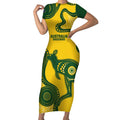 Custom Australia Soccer Short Sleeve Bodycon Dress Go Socceroos Kangaroo With Indigenous Art