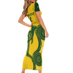 Custom Australia Soccer Short Sleeve Bodycon Dress Go Socceroos Kangaroo With Indigenous Art