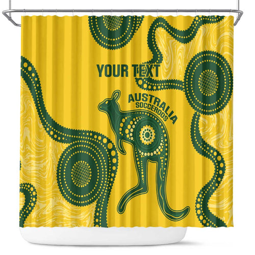 Custom Australia Soccer Shower Curtain Go Socceroos Kangaroo With Indigenous Art