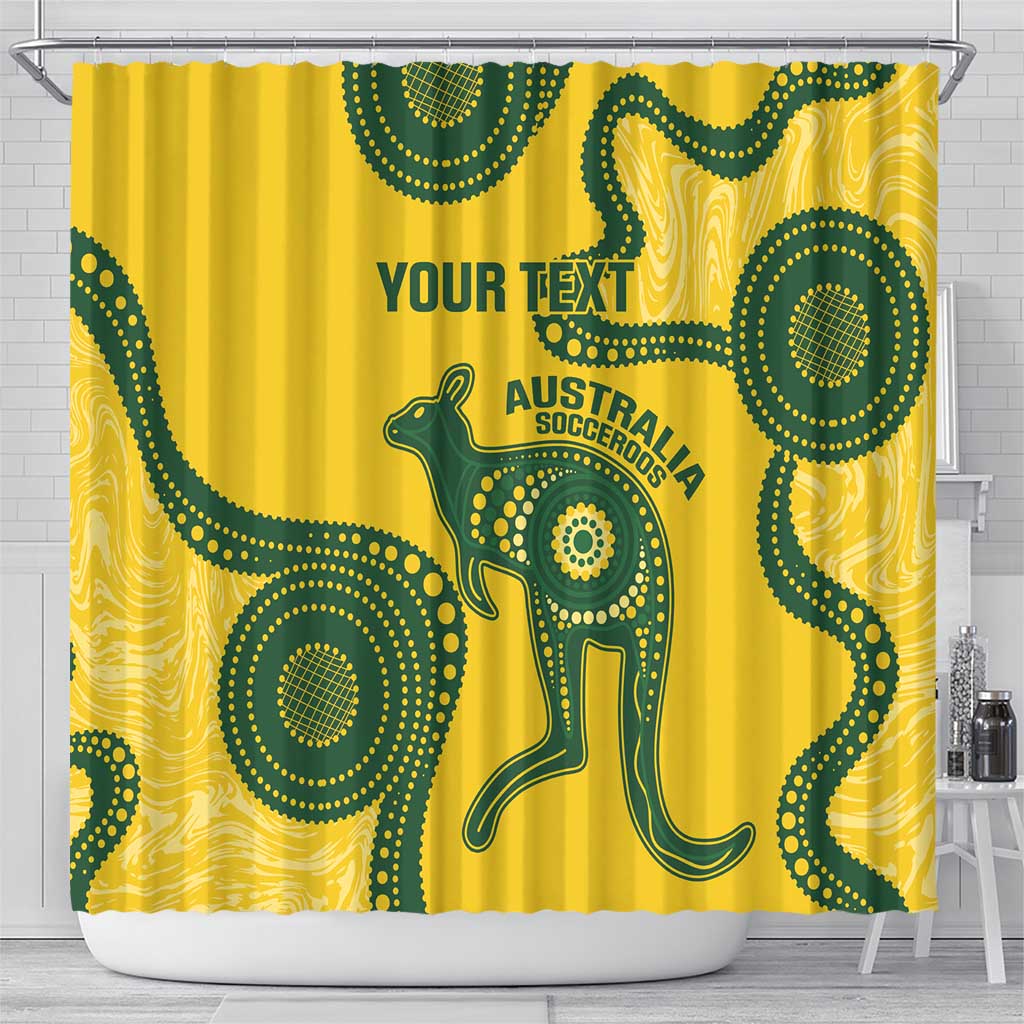 Custom Australia Soccer Shower Curtain Go Socceroos Kangaroo With Indigenous Art