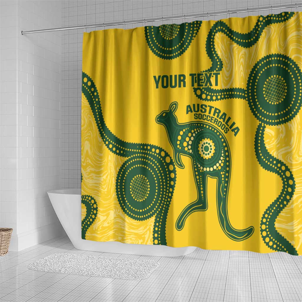 Custom Australia Soccer Shower Curtain Go Socceroos Kangaroo With Indigenous Art