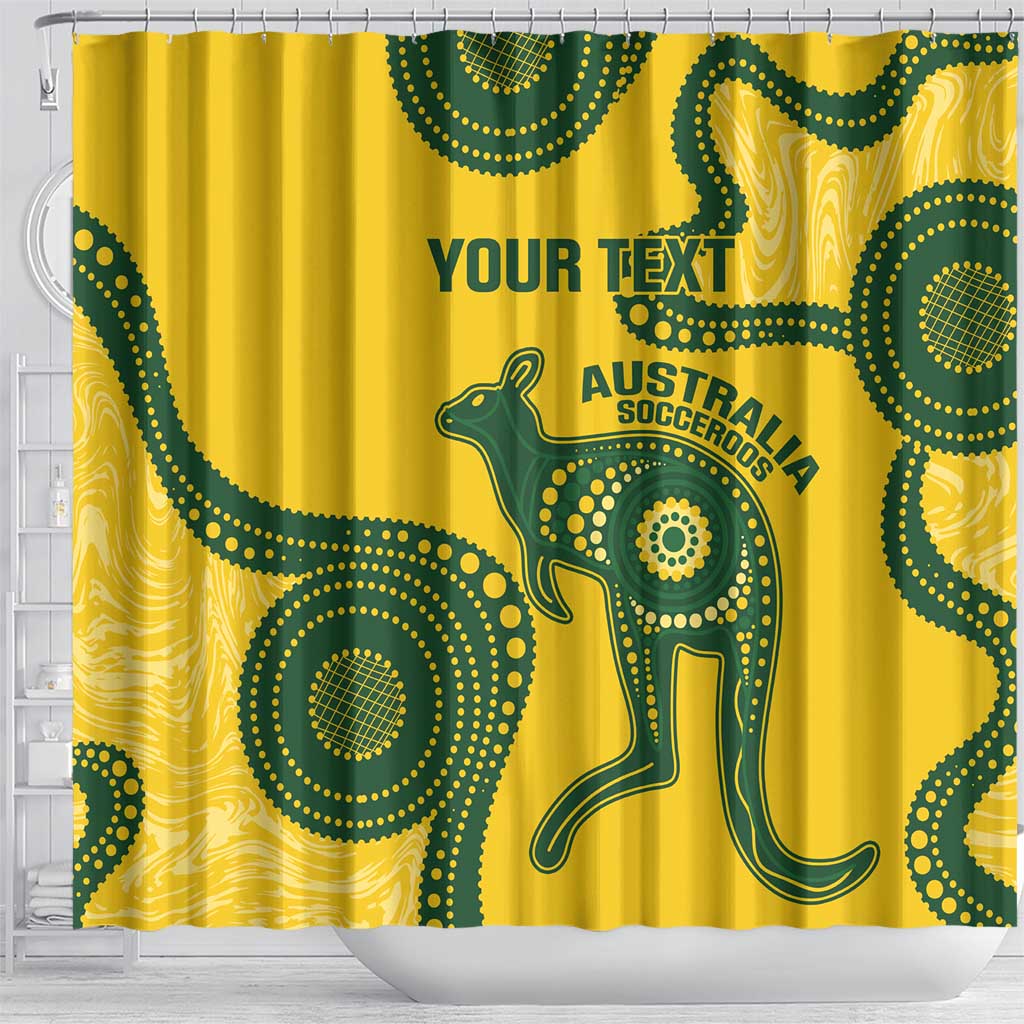 Custom Australia Soccer Shower Curtain Go Socceroos Kangaroo With Indigenous Art