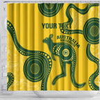 Custom Australia Soccer Shower Curtain Go Socceroos Kangaroo With Indigenous Art