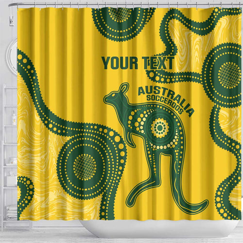 Custom Australia Soccer Shower Curtain Go Socceroos Kangaroo With Indigenous Art
