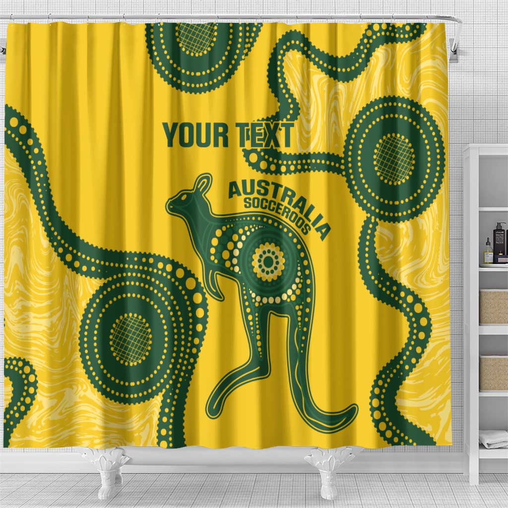 Custom Australia Soccer Shower Curtain Go Socceroos Kangaroo With Indigenous Art