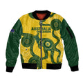 Custom Australia Soccer Sleeve Zip Bomber Jacket Go Socceroos Kangaroo With Indigenous Art
