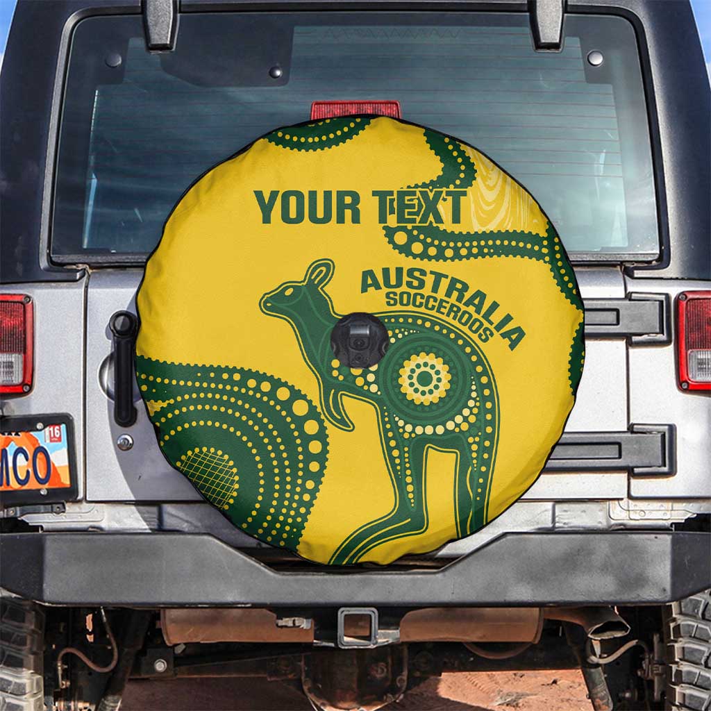 Custom Australia Soccer Spare Tire Cover Go Socceroos Kangaroo With Indigenous Art