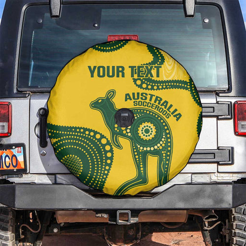 Custom Australia Soccer Spare Tire Cover Go Socceroos Kangaroo With Indigenous Art