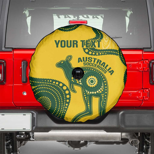 Custom Australia Soccer Spare Tire Cover Go Socceroos Kangaroo With Indigenous Art