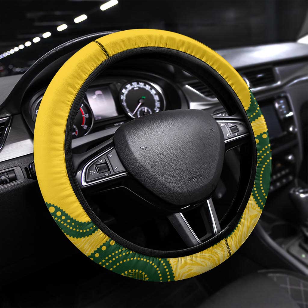 Australia Soccer Steering Wheel Cover Go Socceroos Kangaroo With Indigenous Art