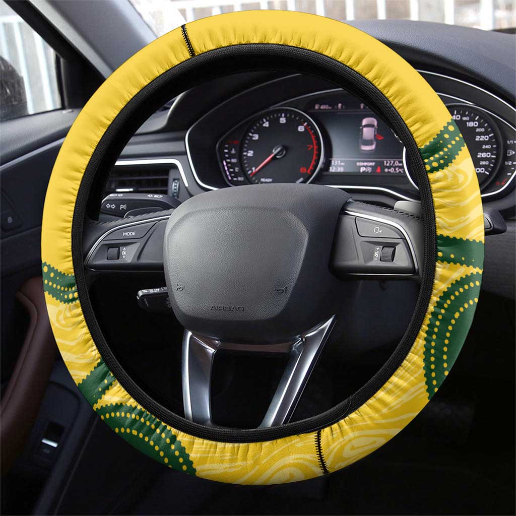 Australia Soccer Steering Wheel Cover Go Socceroos Kangaroo With Indigenous Art
