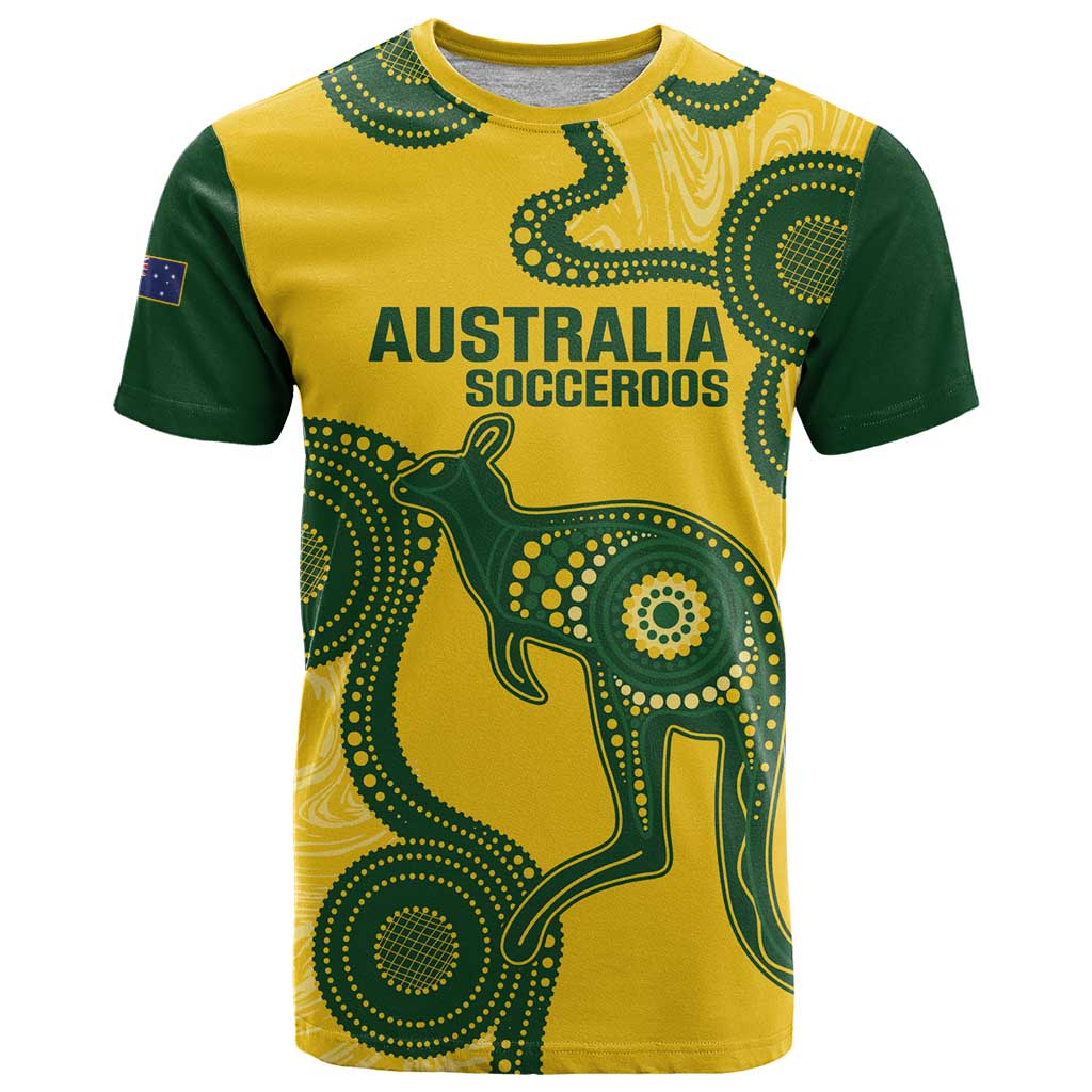 Custom Australia Soccer T Shirt Go Socceroos Kangaroo With Indigenous Art
