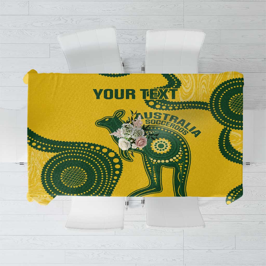 Custom Australia Soccer Tablecloth Go Socceroos Kangaroo With Indigenous Art