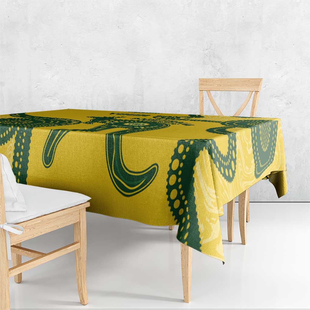Custom Australia Soccer Tablecloth Go Socceroos Kangaroo With Indigenous Art