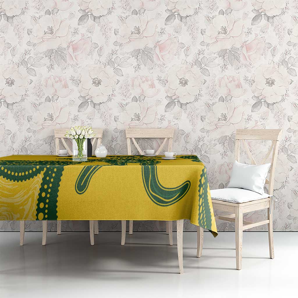 Custom Australia Soccer Tablecloth Go Socceroos Kangaroo With Indigenous Art