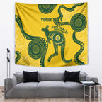 Custom Australia Soccer Tapestry Go Socceroos Kangaroo With Indigenous Art