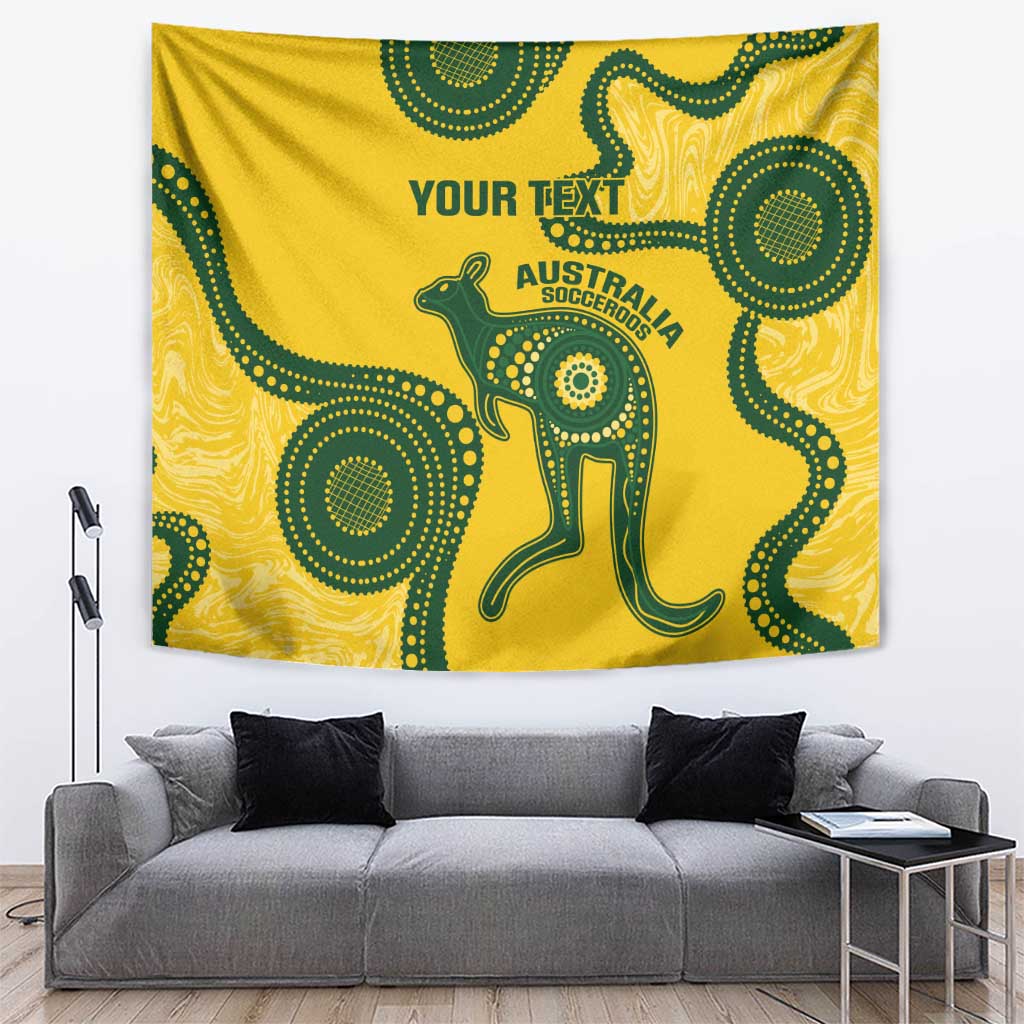 Custom Australia Soccer Tapestry Go Socceroos Kangaroo With Indigenous Art