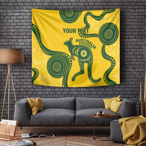 Custom Australia Soccer Tapestry Go Socceroos Kangaroo With Indigenous Art