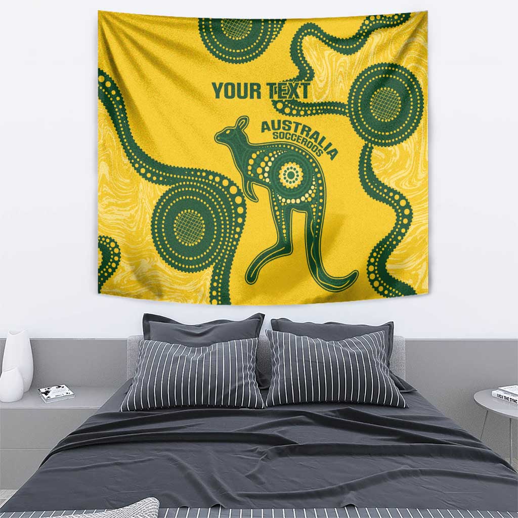 Custom Australia Soccer Tapestry Go Socceroos Kangaroo With Indigenous Art