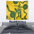 Custom Australia Soccer Tapestry Go Socceroos Kangaroo With Indigenous Art