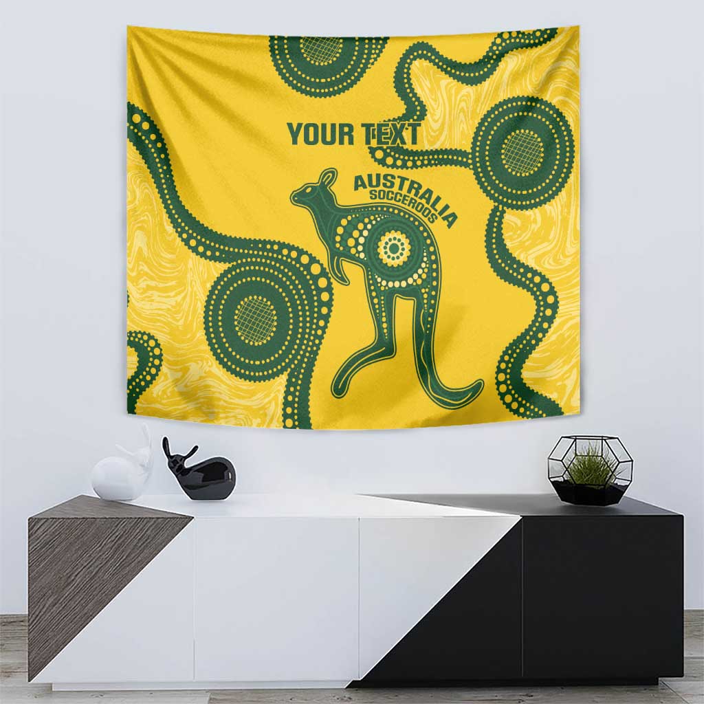 Custom Australia Soccer Tapestry Go Socceroos Kangaroo With Indigenous Art