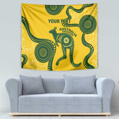 Custom Australia Soccer Tapestry Go Socceroos Kangaroo With Indigenous Art