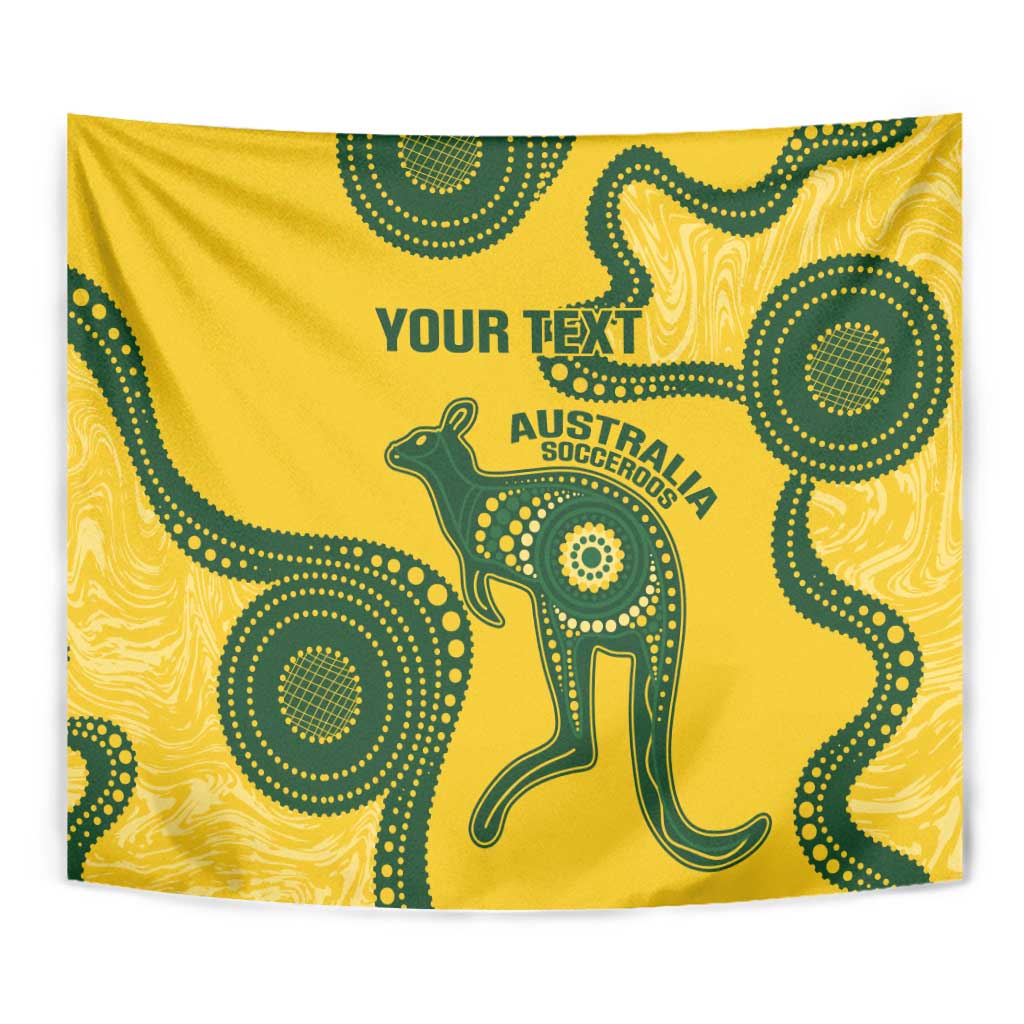 Custom Australia Soccer Tapestry Go Socceroos Kangaroo With Indigenous Art