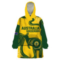 Custom Australia Soccer Wearable Blanket Hoodie Go Socceroos Kangaroo With Indigenous Art