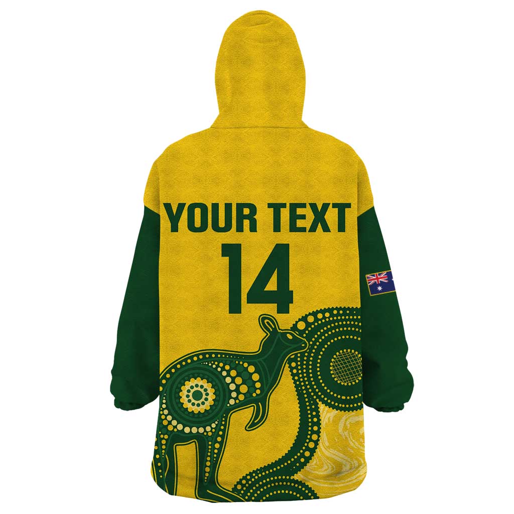 Custom Australia Soccer Wearable Blanket Hoodie Go Socceroos Kangaroo With Indigenous Art